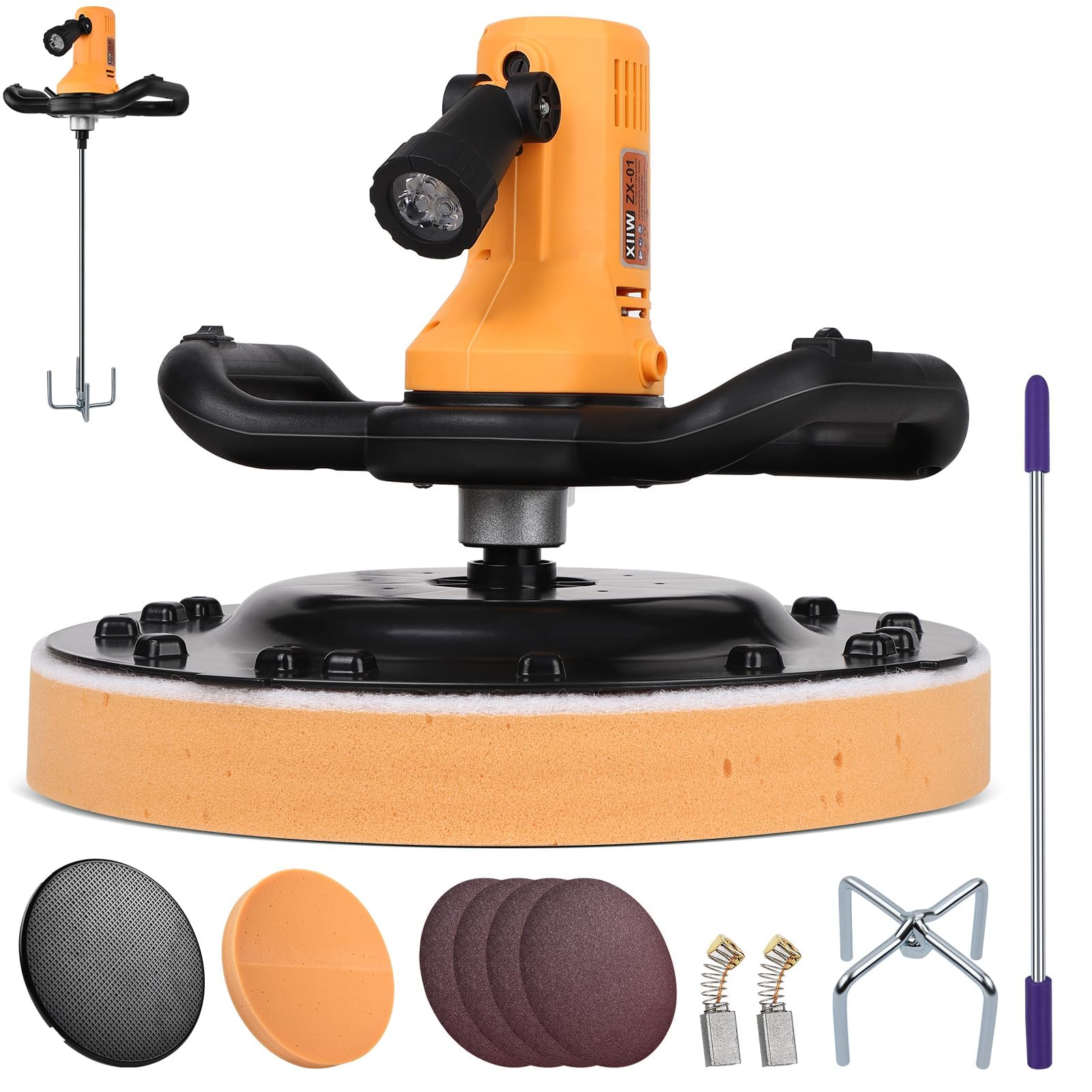 1680W 2in1 Elektrisch Putzglättmaschine & Rührwerk Ø380mm 280-2800UPM | 6 Gang, LED Putzbearbeitungsmaschine, Poliermaschine Putzmaschine Wandschleifer Betonglätter Beton Mörtel Rührer Handrührwerk