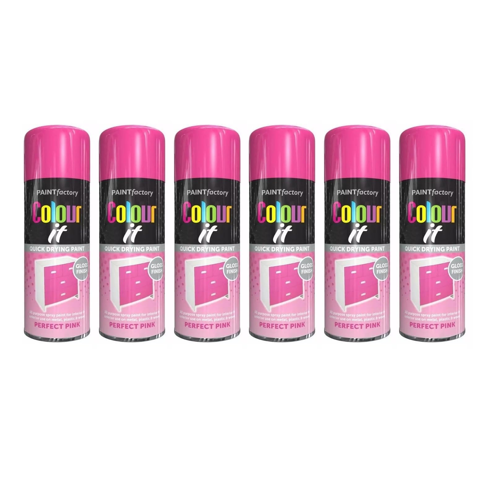 PNJB Perfect Pink All-Purpose Aerosol Spray Gloss, Multipurpose, Interior/Exterior, Gloss Finish, Quick Drying, Indoor and Outdoor,250ml, (6 PCS)