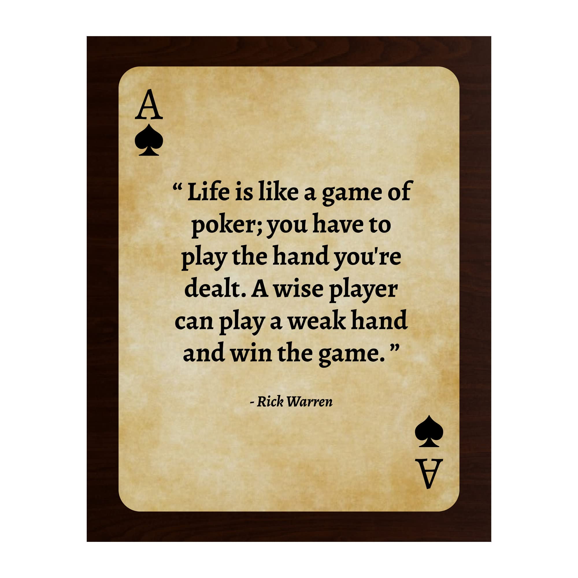 Rick Warren Inspirational Quotes Wall Art Print - "Life is Like a Game of Poker" Motivational Typographic Decor for Living Room, Office and Baseball Decor (Inspirational, 8 x 10 inches)