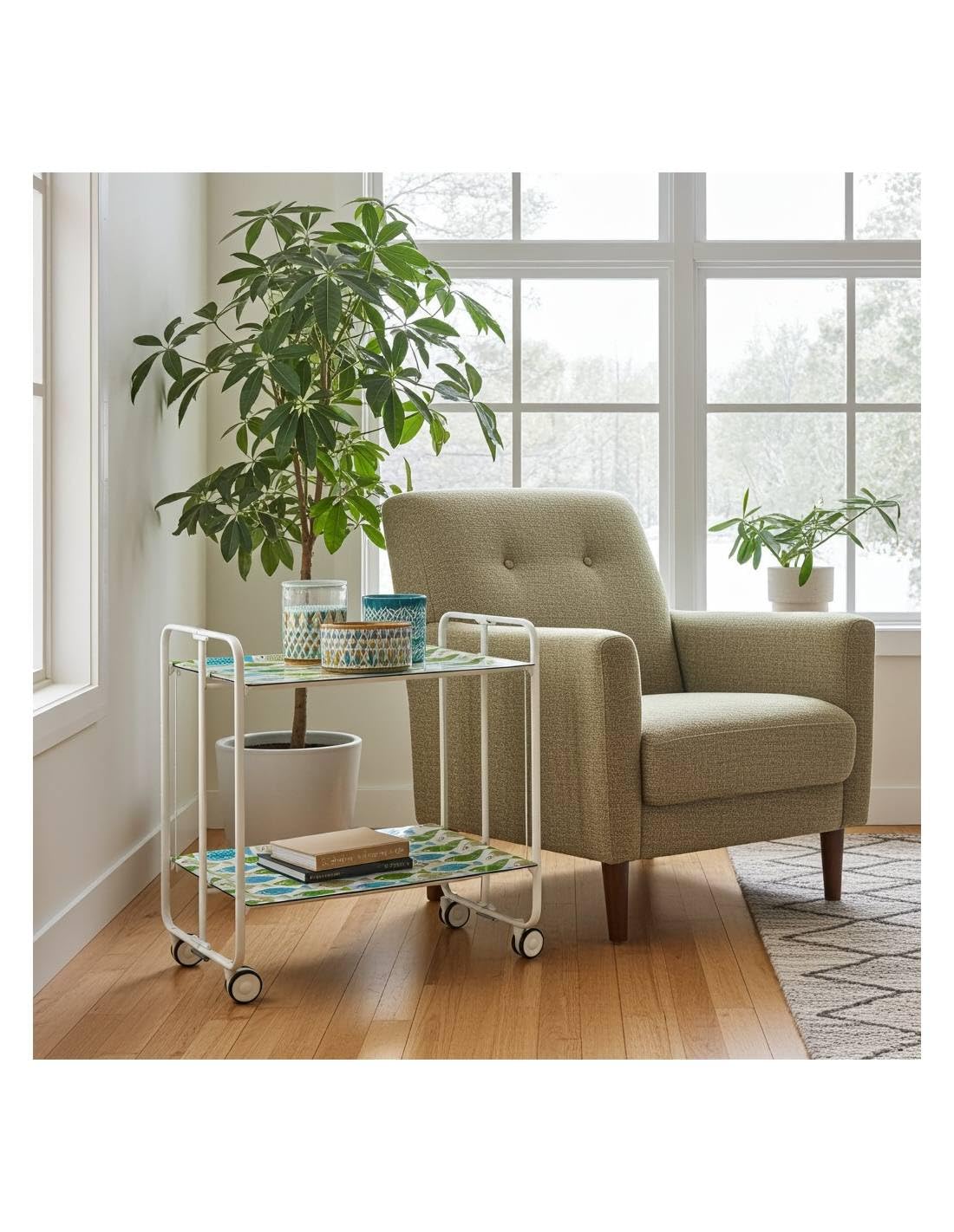 Mesa plegable con ruedas, chasis blanco, 67, talla única