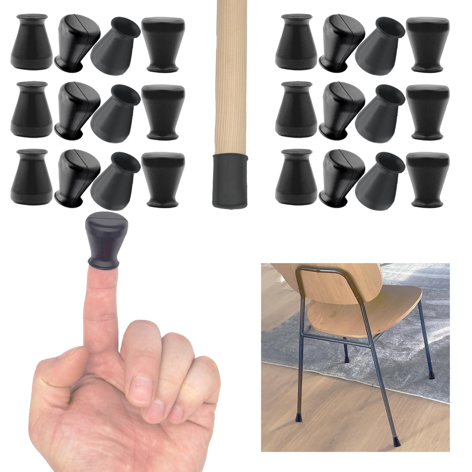 Simpracon Non Slip Silicone Chair Leg Floor Protectors No Felt Extra Small Chair Leg Caps Bottom Anti Slip Small Furniture Feet Covers for Hardwood