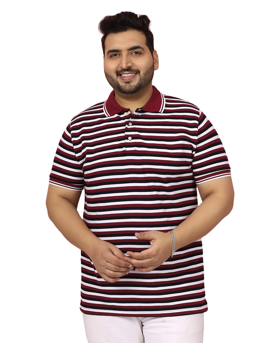 Men's Plus Size Striped Multi Half Sleeve Polo Tshirt-image-28