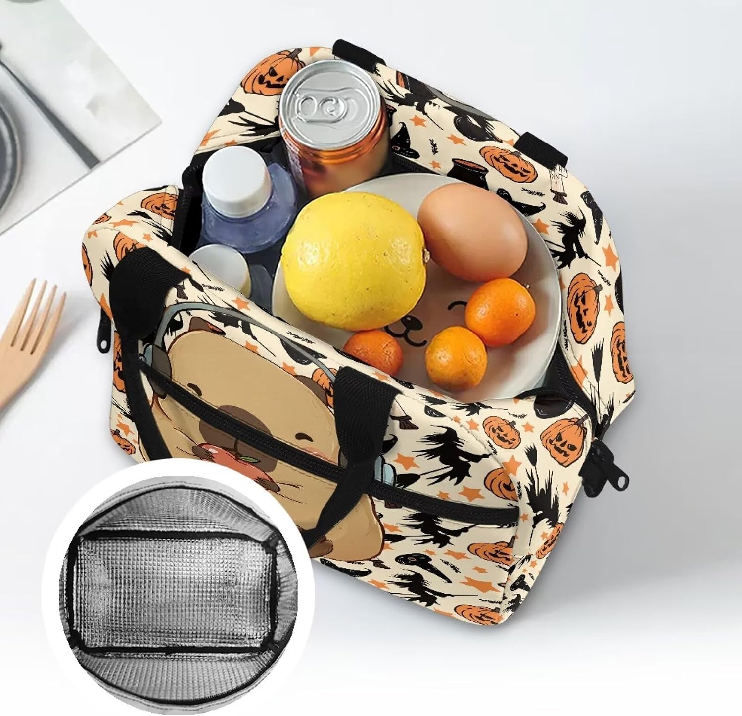 Capybara Kawaii Lunch Box for Girls 4-6 Halloween Pumpkin One Piece Lunch Box for Kids 6-8 Preschool Meal Bag Boys 8-10 Kindergarten Toddler Students Elementary School Thermal Insulated