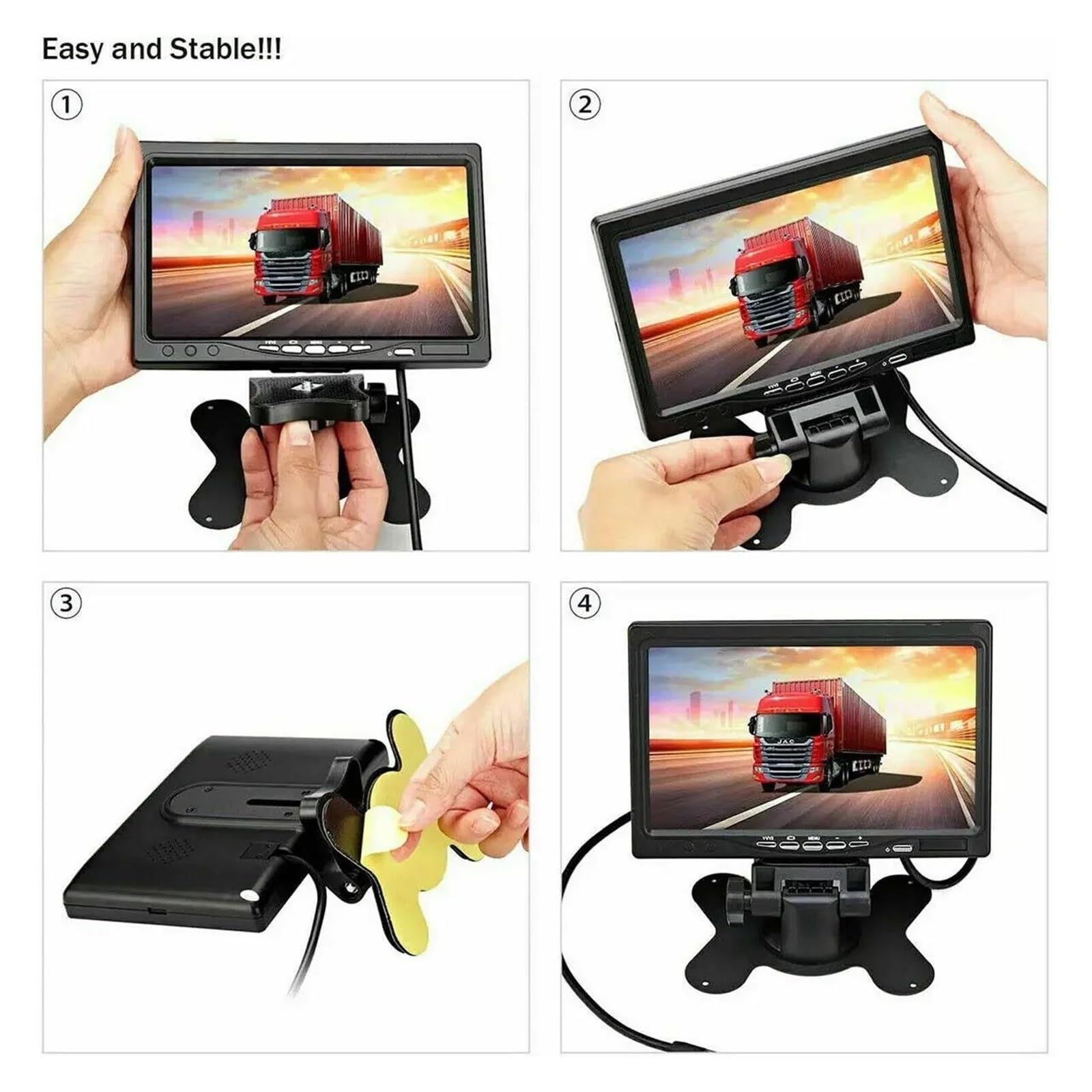 Gran Angular Cámara Trasera 12-24v para RV Camión Autobús Furgoneta Coche IR Cámara Respaldo Visión Nocturna 7 "Monitor Trasera 10m Cable AV(One Camera Kit)
