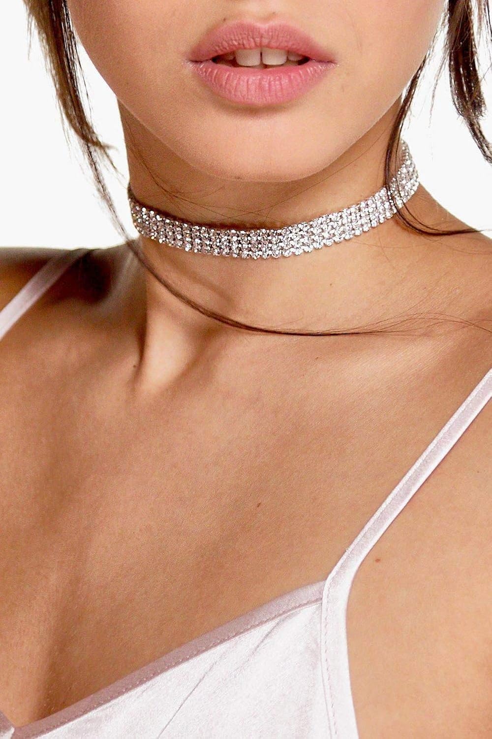 Rhinestone Choker Necklaces Silver Sparkly Diamond Choker Crystal Necklace for Women - Image 2