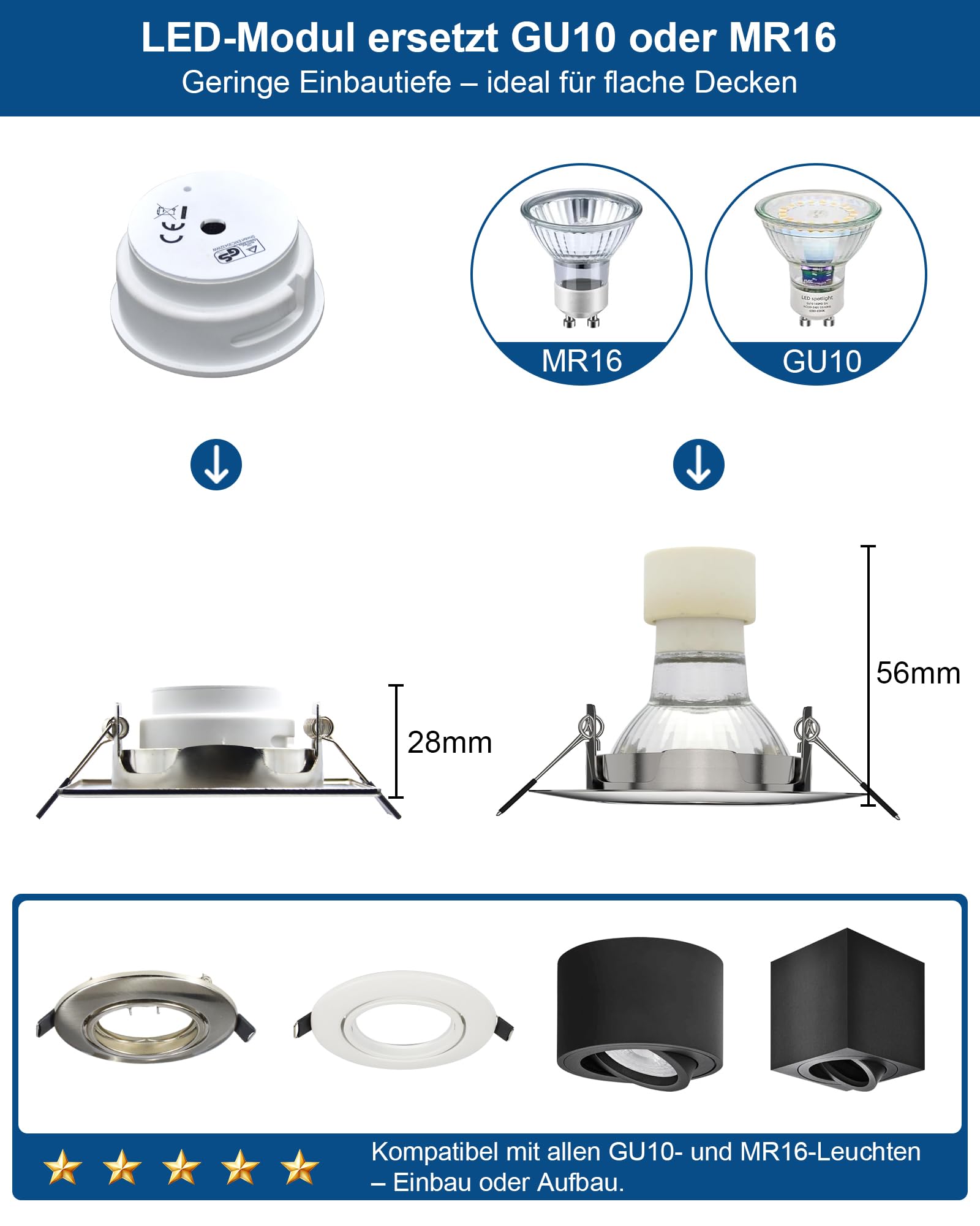 Allesgute 10 pièces module LED 230V dimmable en 3 niveaux, 6W blanc chaud 3000K 500LM, module LED extra plat 30mm pour spots encastrés et luminaires encastrés, remplace ampoules GU10 MR16