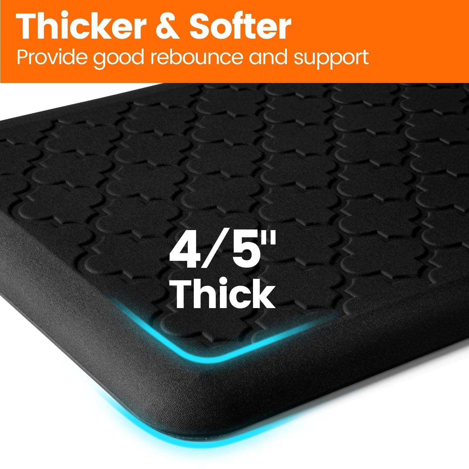TranquilRelax Tapete de cocina antifatiga de 4/5 pulgadas de grosor, resistente al agua, antideslizante, tapete ergonómico y cómodo para el hogar, cocina, oficina, lavandería, 17.3 x 60 pulgadas