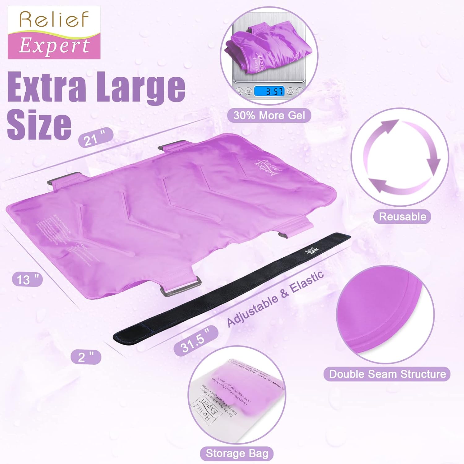 Relief Expert XXL Full Back Ice Pack Wrap, (13”x21”) - Reusable Ice Wrap for Back Discomfort and Musclar Fatigue- Cold Compress Therapy Gel Cold Pack for Full Body, Hip Leg - Pink