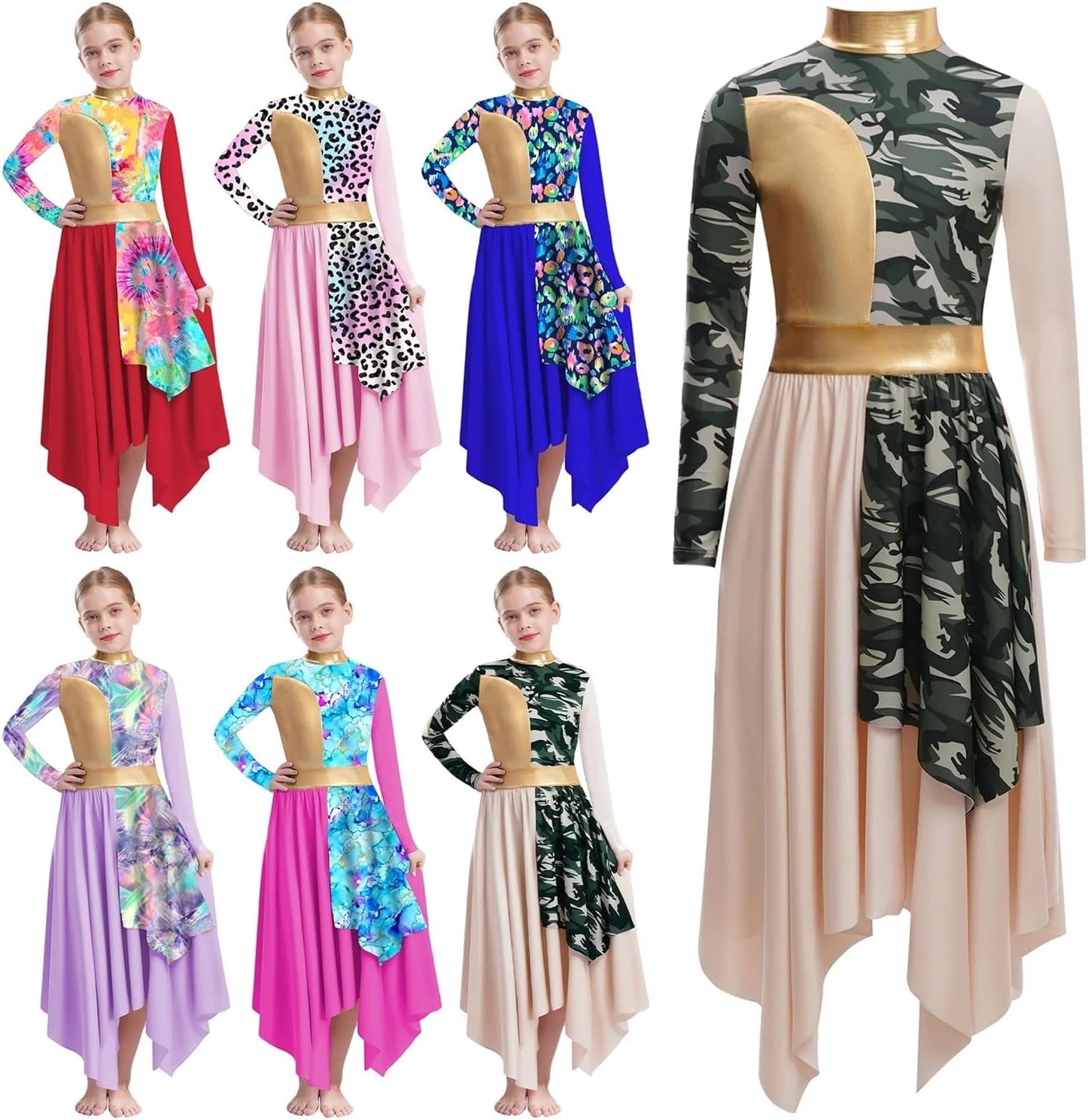 Praise Dance Dress Kids Girls Church Dance Dress Metallic Worship Lyrical Liturgical Praise