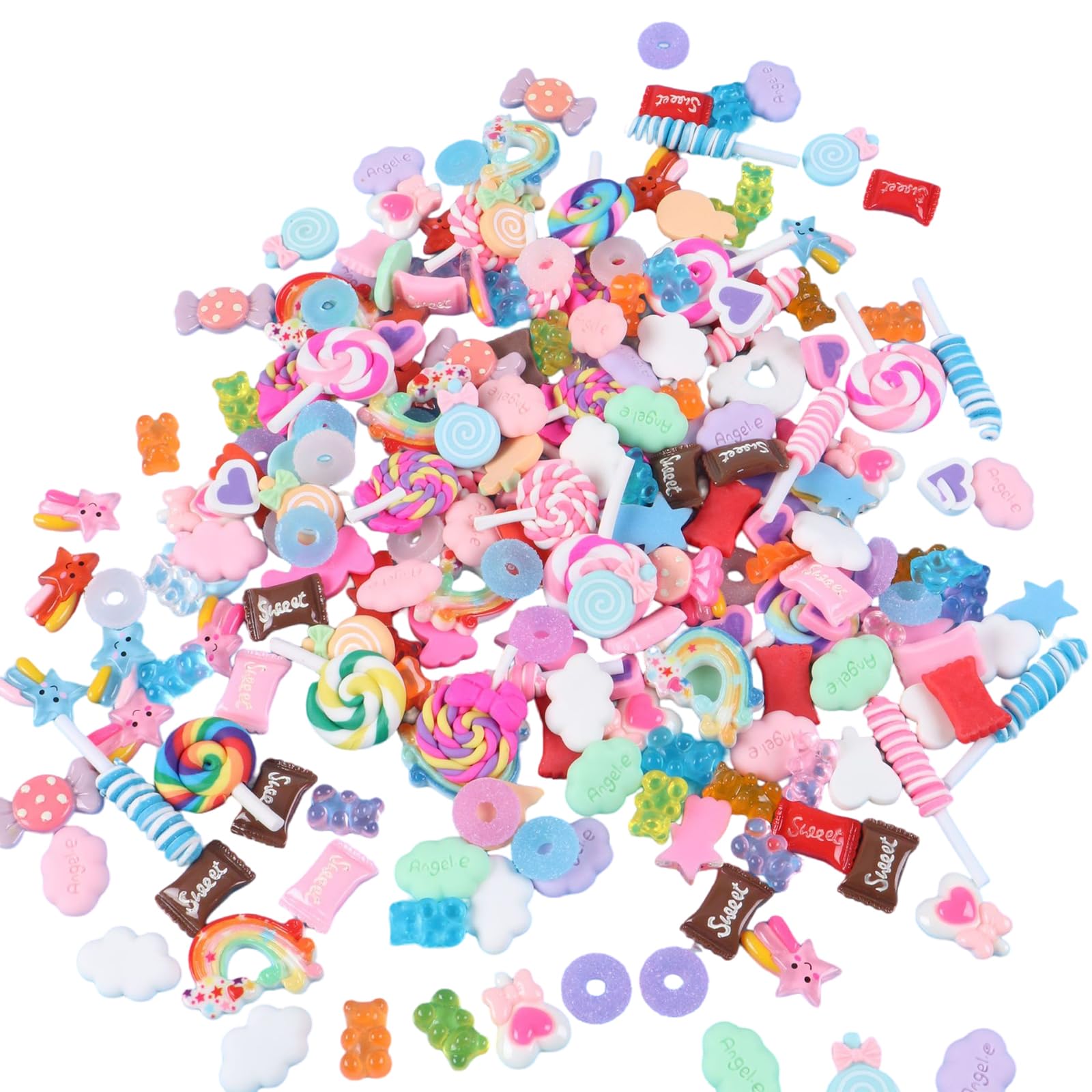 Xoeryoy 120Pcs Candy, Artificial Sweets Cute Plastic Candy Decorations, Reusable Mixed Color Sweets for Making Hairpins, Sewing, Scrapbooking