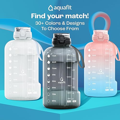 Miniatura 6 de AQUAFIT Botella de agua de 64 onzas con marcador de tiempo, popote 2 en 1 y tapa para beber, botella de agua de medio galón con pajilla, botella de