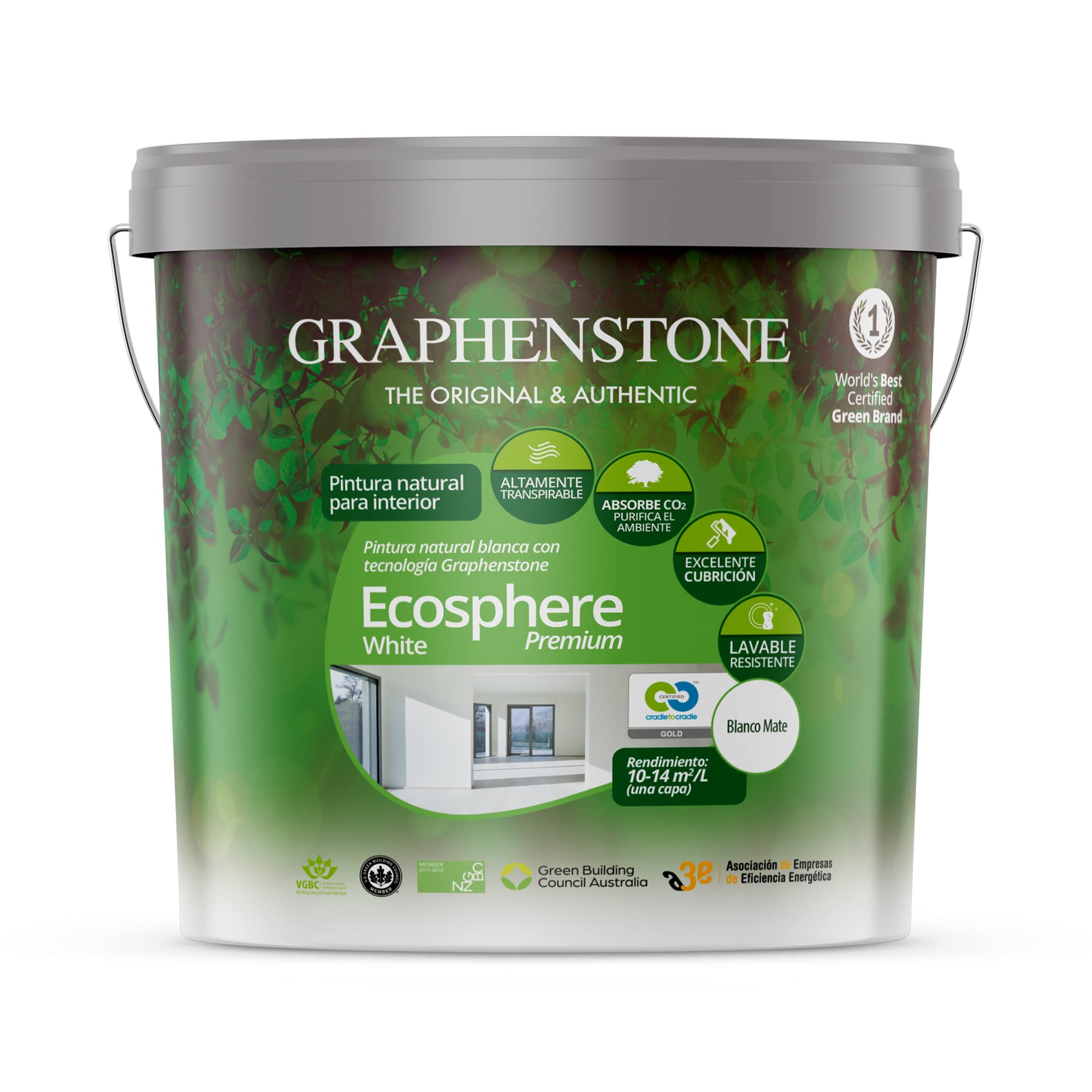 Pintura ecológica para ambientes sanos - interior y exterior (Paredes, techos y fachadas), Blanco, 15L