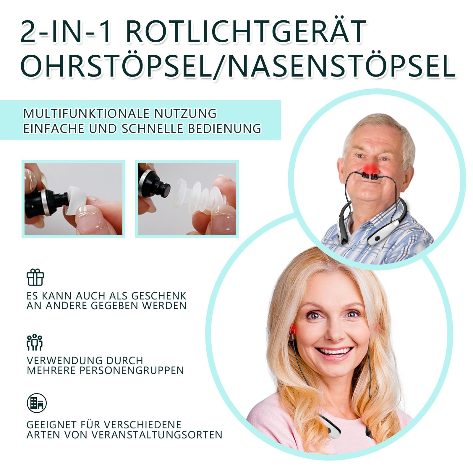 Acufene Infrarossi EarstöPsel, 2 in 1 dispositivo di terapia della luce rossa per le orecchie nasali,Dispositivo di luce rossa per l'acufene,Aiuto rapido al rumore delle orecchie