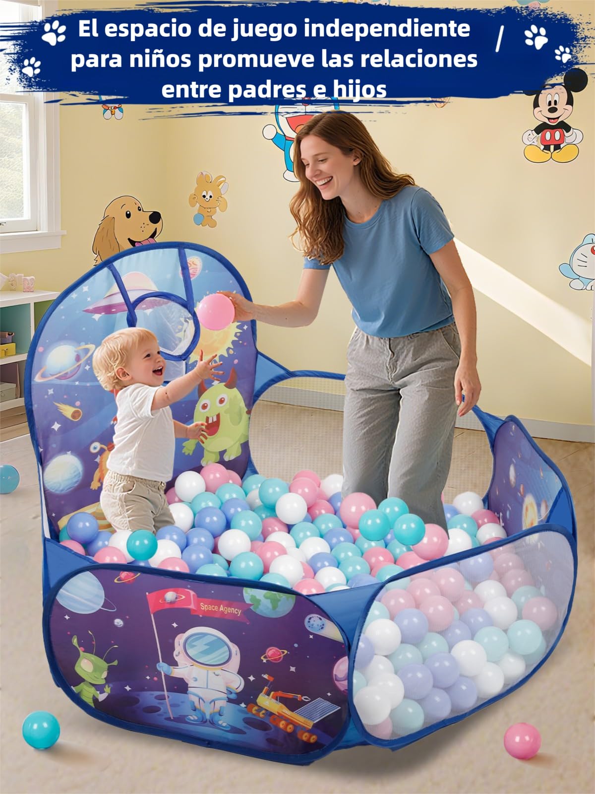 ZimiTeda Naves espaciales Piscina de Bolas para niños pequeños con aro de Baloncesto Plegable Pop-up Piscina de Bolas Bebe niñas niños Juego Interior Exterior Piscina para Perros Pelotas NO Incluidas