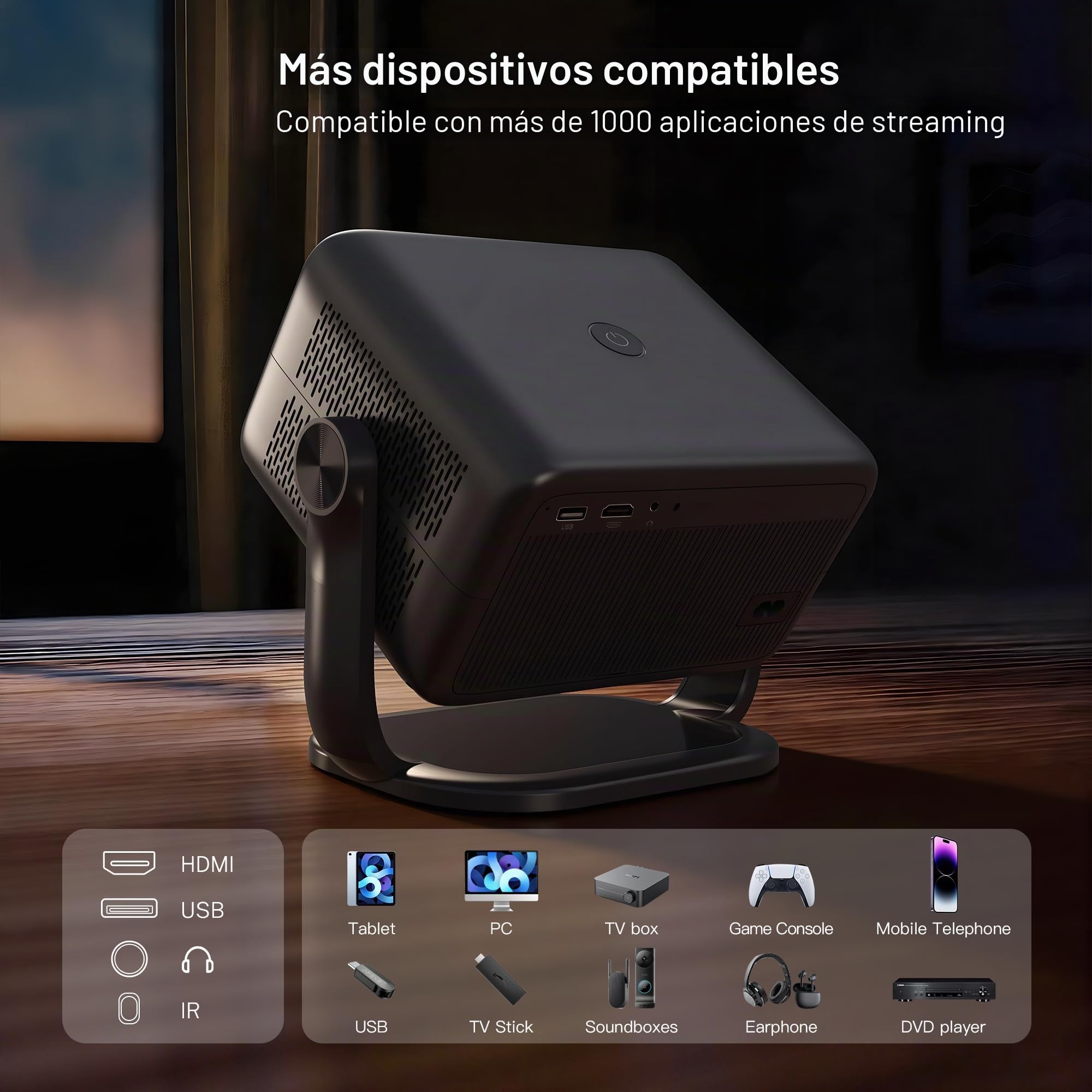[Compatible con Netflix] Proyector Inteligente 1080P Nativo, 800 ANSI | Android 13, Soporta 4K, Control Remoto Air Mouse, Enfoque y Corrección Automáticos por IA, WiFi y BT, Audio Hi-Res