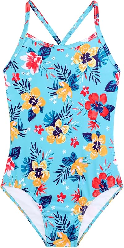 Girls One Piece Swimsuits Summer UPF 50+ Quick Dry Beach Bathing Suit Cross Shoulder Strap Swimwear 2-10 Years