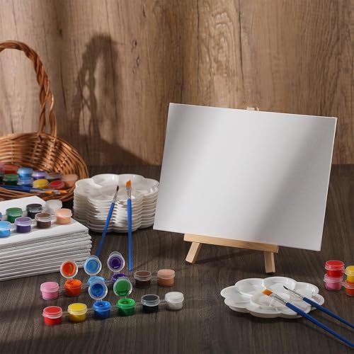 Miniatura 9 de Qilery Juego de 12 piezas de pintura acrílica, mini lienzo estirado con caballete, tiras de pinturas acrílicas, pinceles, paleta, juego de arte para