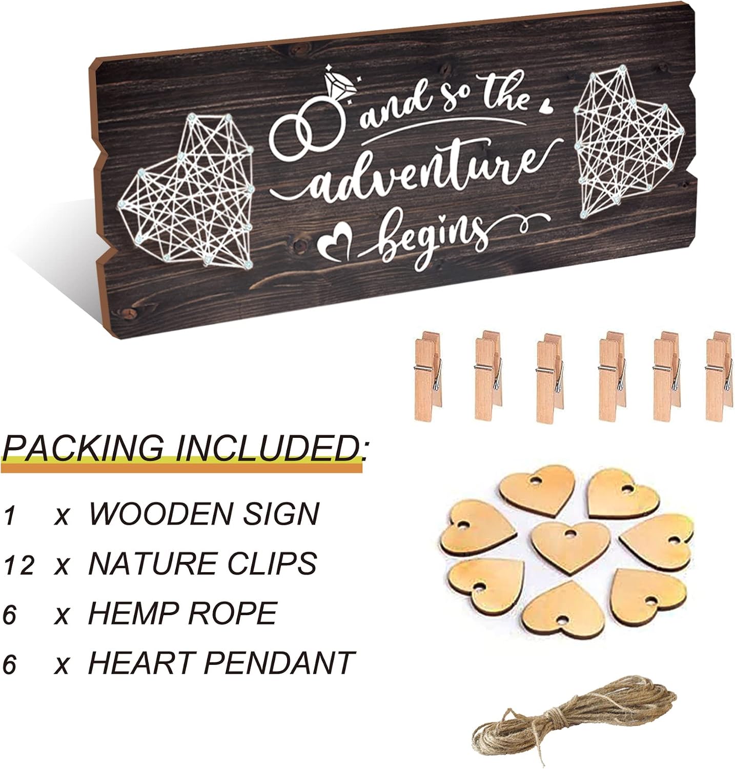 Wooden Nails & String Hearts Newlywed Pictures Organizing Board with Clips image 3