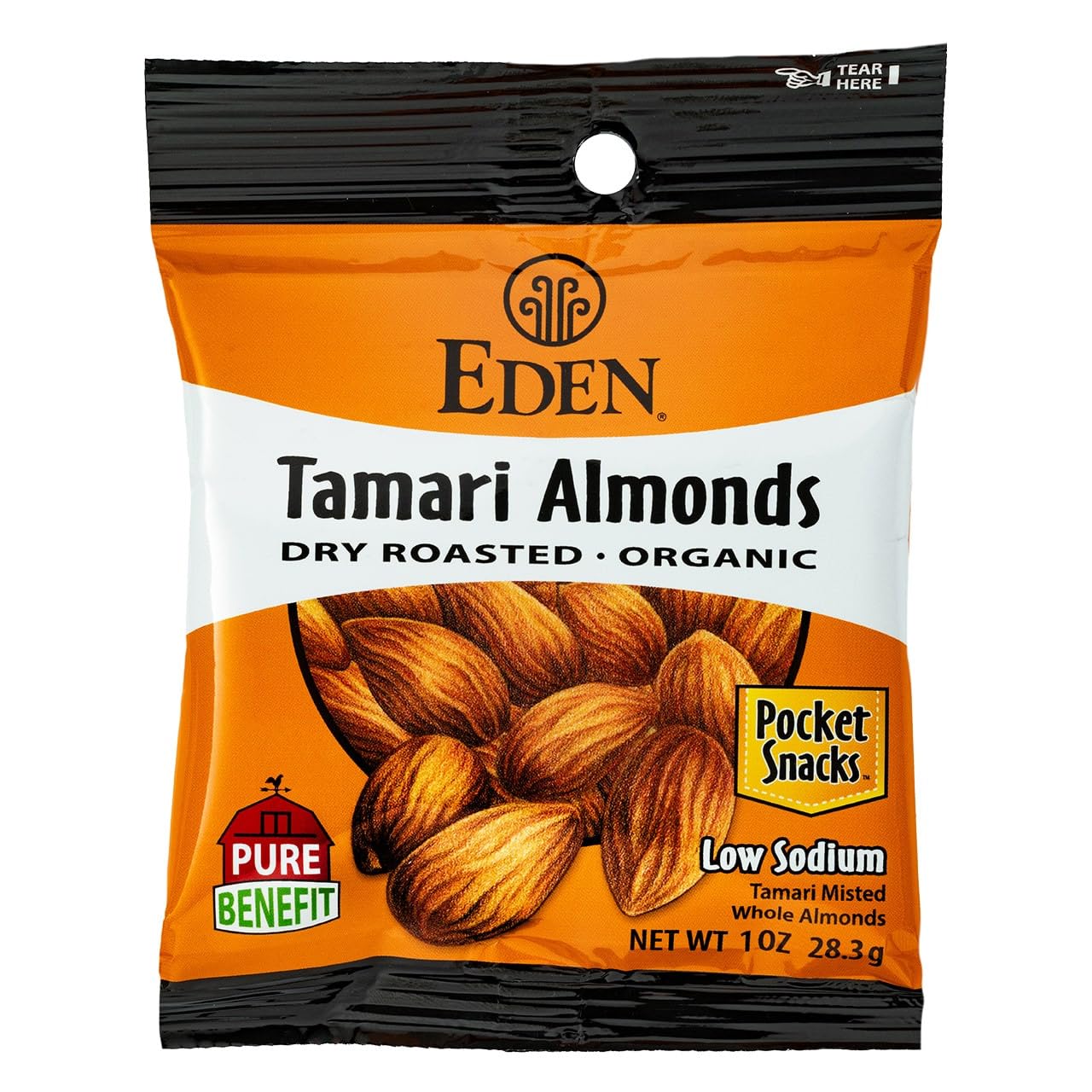 Eden Organic Tamari Almonds, Dry Roasted, Pocket Snacks, 1 oz