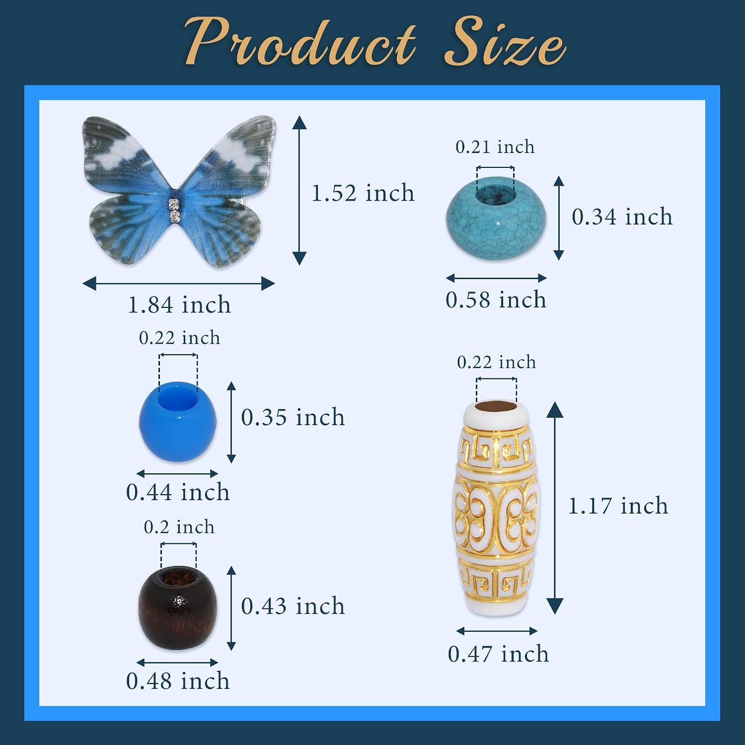 100PCS Wooden Hair Beads for Braids Aryclic Pony Beads Blue Butterfly Hair Clips Boho Loc Dreadlock Hair Jewelry Tube Hair Accessories for Women Girls image 4