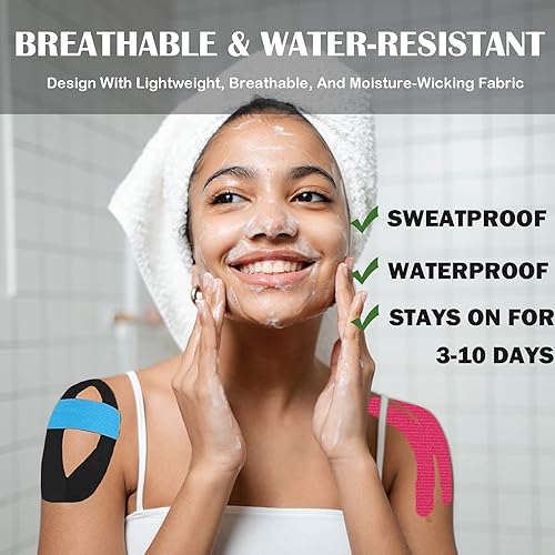 Miniatura 3 de Cinta científica de kinesiología de fibra de rayón de algodón, 16 pies de largo x 2 pulgadas de ancho, cinta atlética sin látex diseñada para