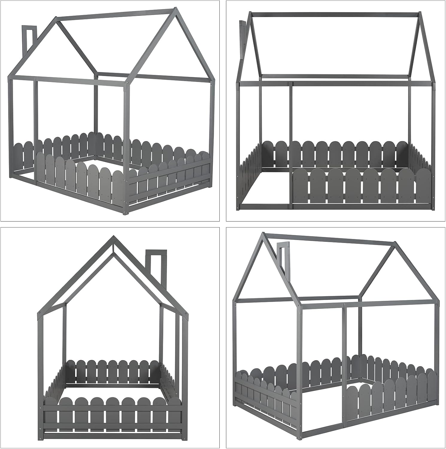 Buy New Kids House Bed Full Size Floor Bed Wood Bed Frame with Roof and