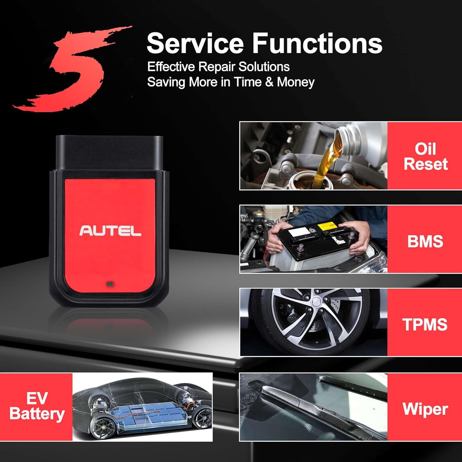 Autel MaxiAP AP2500 Code Reader, Bluetooth OBD2 Scanner, All System Diagnostic, Oil Reset, TPMS, EV Battery, BMS Reset, Upgraded AP200, OBDII 10 Tests, 45+ Car Brands, EV Battery, for Android/iOS