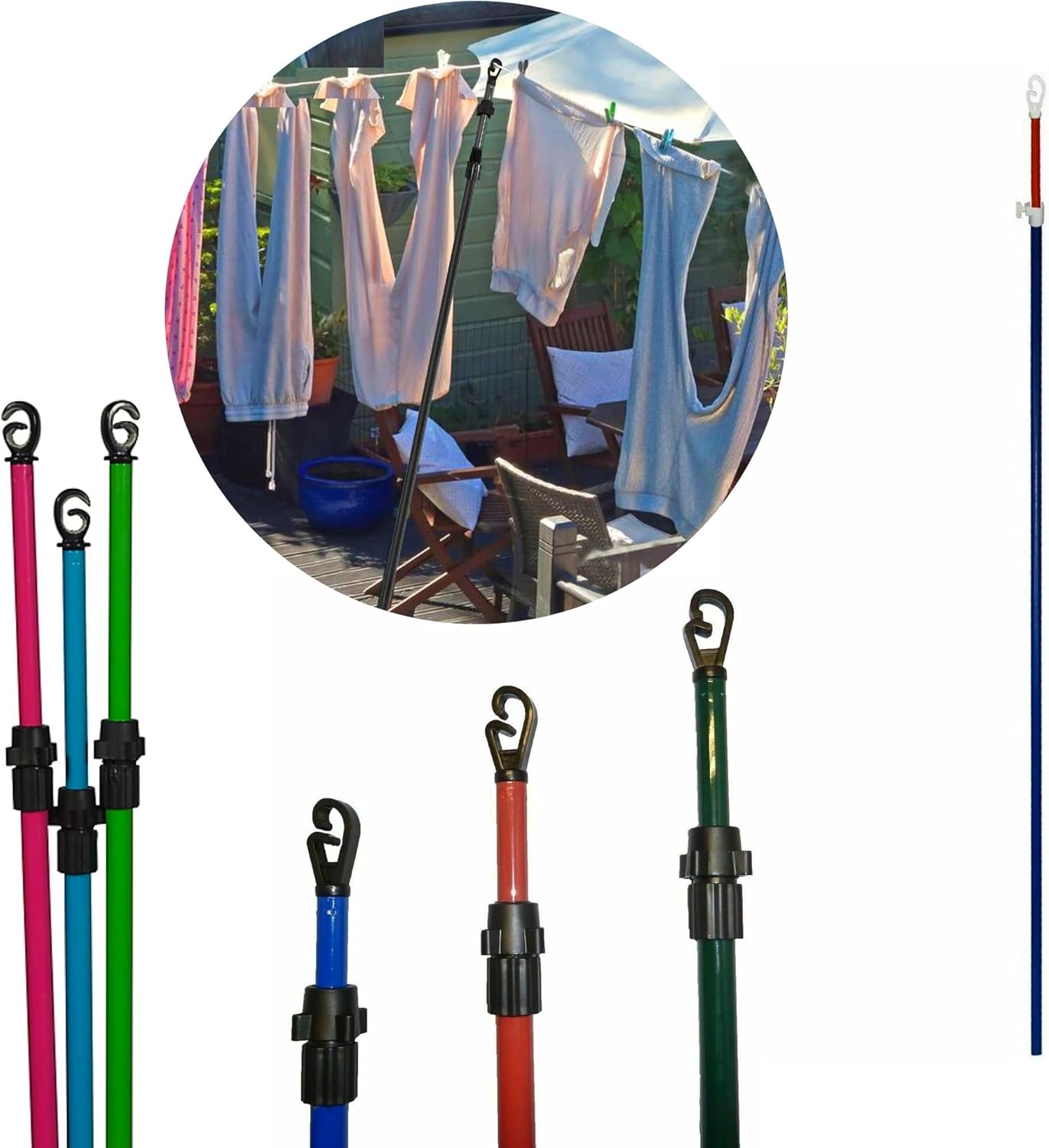 x1 Heavy Duty Telescopic Clothes Line Prop 2.4M Adjustable Washing Line