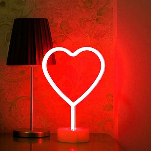 BHCLIGHT Letrero de neón de corazón rojo, luz LED de neón de San Valentín alimentada por batería o USB, luces de corazón rojo de San Valentín,