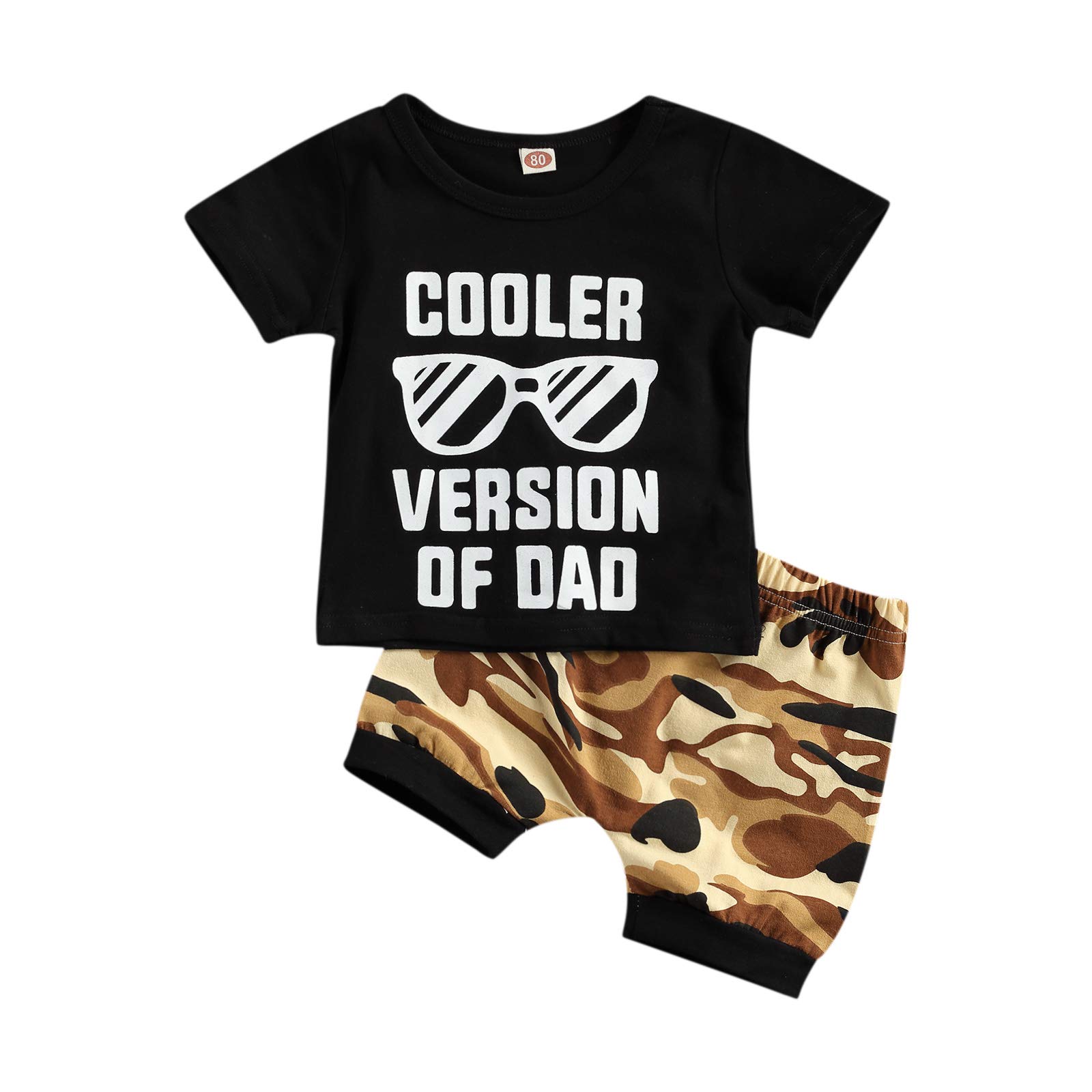 2Pcs/Set Toddler Baby Boy Summer Outfit Short Sleeve Dad Letters Print T-Shirt Tops Camouflage Shorts Clothes (Cooler Version of Dad, 18-24 Months)