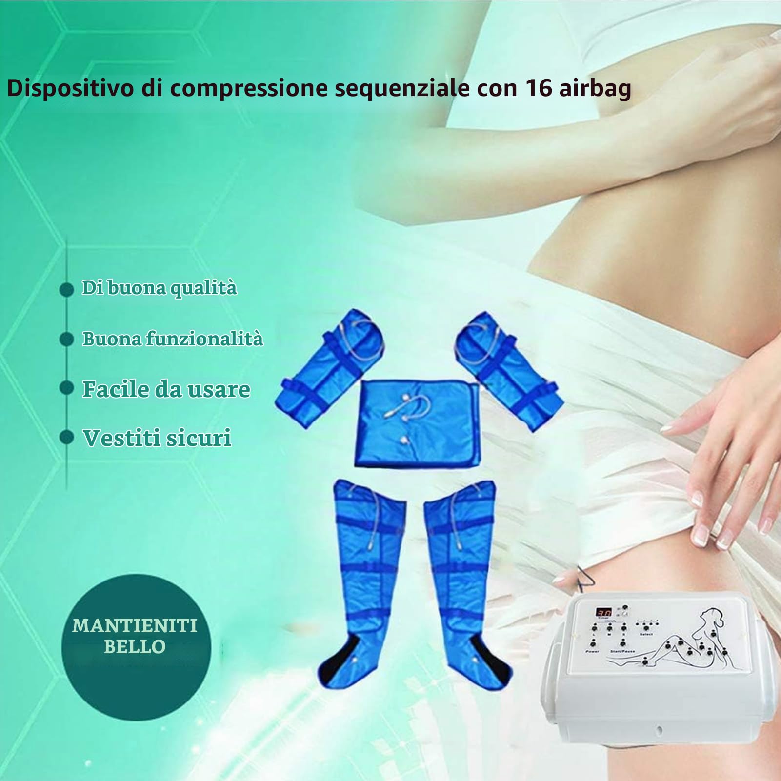 Strumento per Pressoterapia a Vuoto con Onda d'Aria a Infrarossi Lontani 16 Airbag per Massaggio Completo del Corpo Massaggio di Drenaggio Linfatico Perdita Peso Attrezzatura per Massaggi di Bellezz