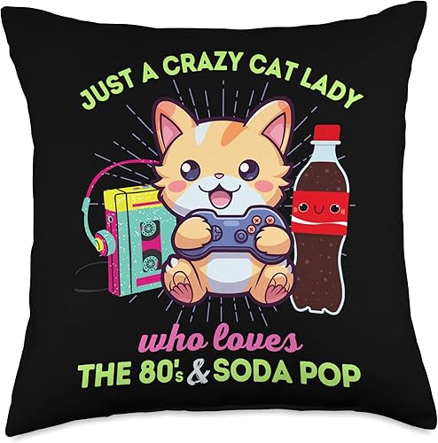 Miniatura 4 de I Love The 80s Gaming Cats Soda Pop & Kawaii Crazy Cat Lady Who Loves Gaming Soda Pop & The 80s Kawaii Throw Pillow, 16 x 16 pulgadas, multicolor