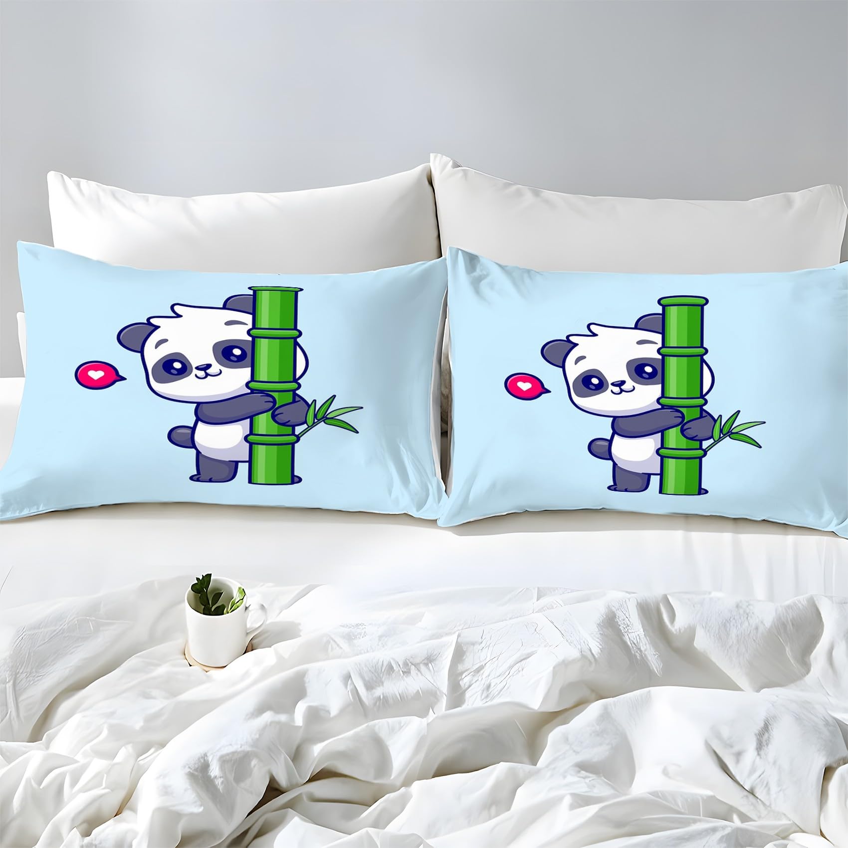 Chińska pościel panda 220 x 240 cm, pościel dwustronna i dekoracja pokoju, miękka mikrofibra, zestaw 2-częściowy, 2 poszewki na poduszkę 80 x 80 cm, z zamkiem błyskawicznym