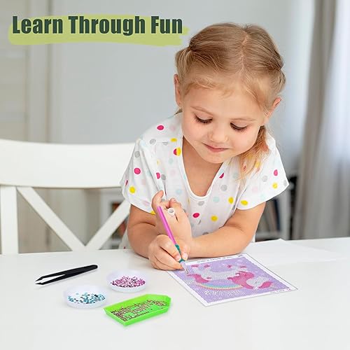 Miniatura 7 de NiArt Paquete de 5 kits de pintura de diamantes 5D para niños principiantes, arte de gemas de diamantes de animales por números, artes y