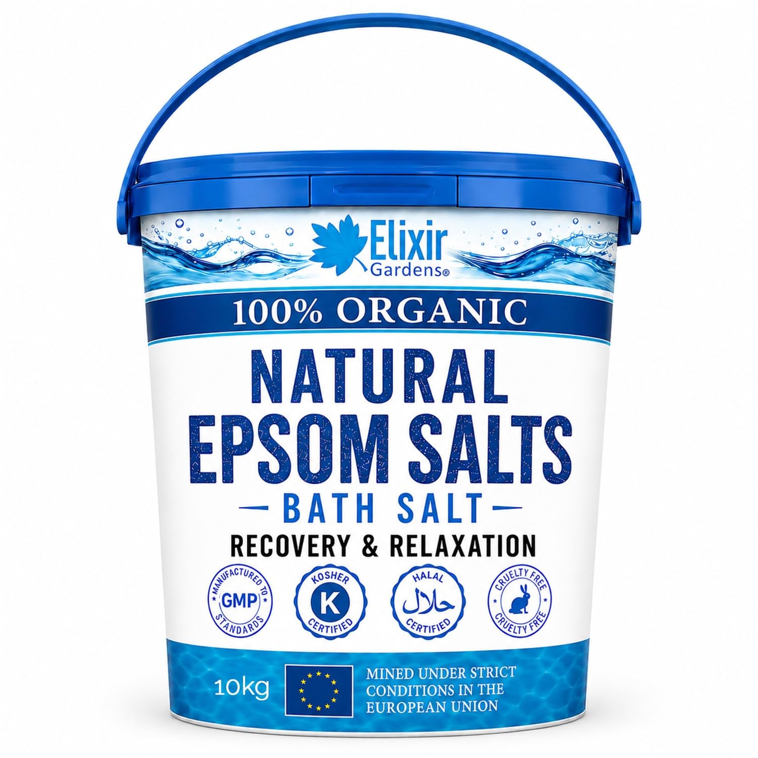 Elixir Gardens Organic FCC Food Epsom Bath Salts | 10KG Bucket/TUB | Magnesium Sulphate | Mined in Germany