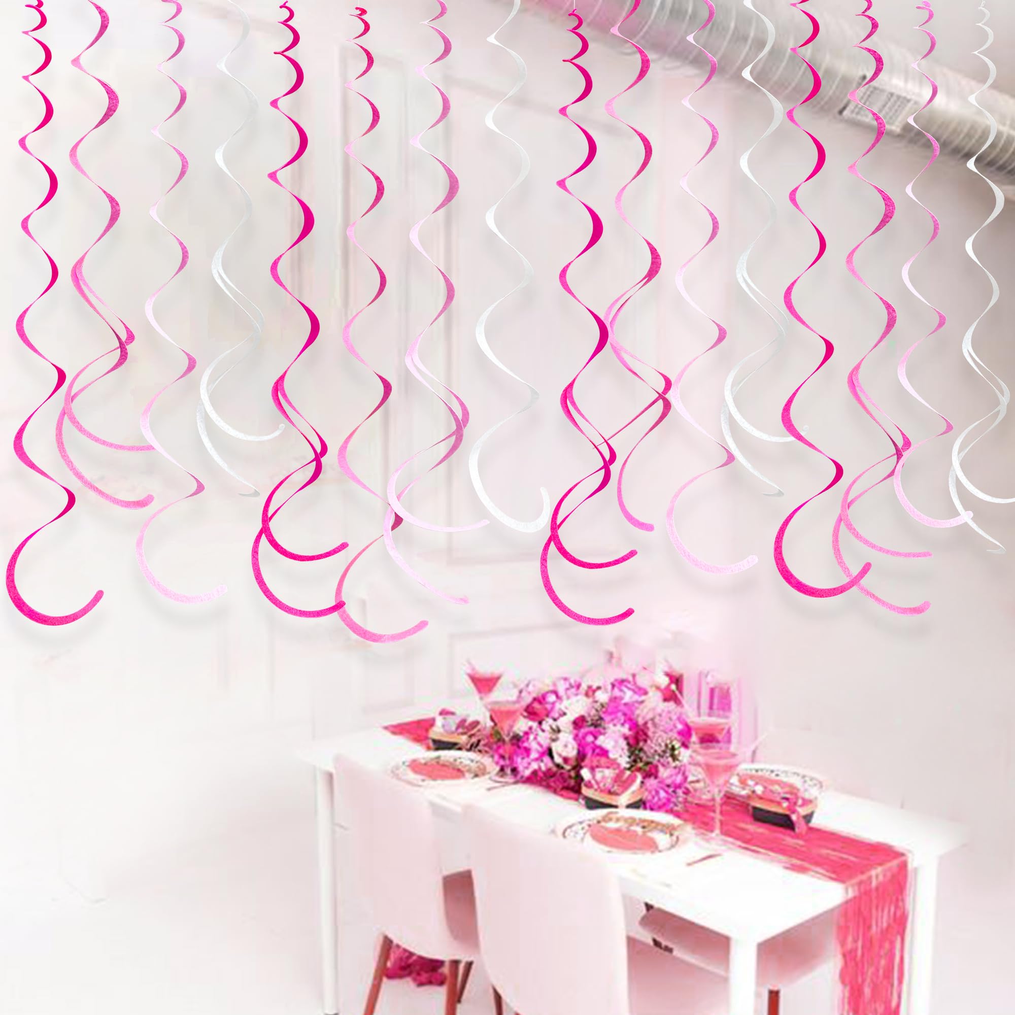 36 Stück Hot Pink Hängende Wirbel Dekorationen Ombre Rosa Weiß Filz Wirbel Luftschlangen Spirale Decke Dekoration Girlande für Geburtstag Junggesellinnenabschied Hochzeit Brautdusche Verlobung Rosa
