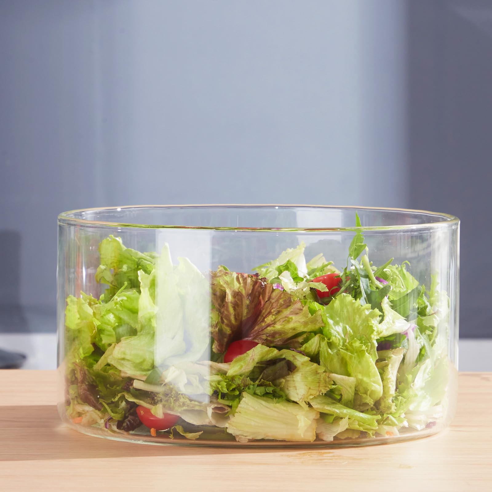 Extra große Glas-Schüssel, 5,4 l, modernes Design, klares Glas, rund, Dessertschale, Servierschale zum Auslegen von Eiskuchen, Salat, Obst, mikrowellen- und spülmaschinenfest, OS048004