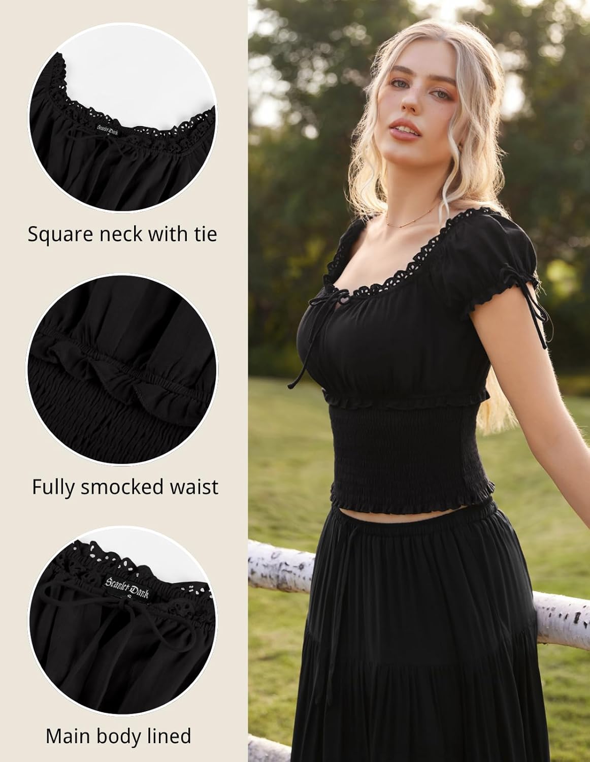 Scarlet Darkness Corset Tops for Women Square Neck Short Sleeve Tops Renaissance Peasant Shirt Blouse - Image 3