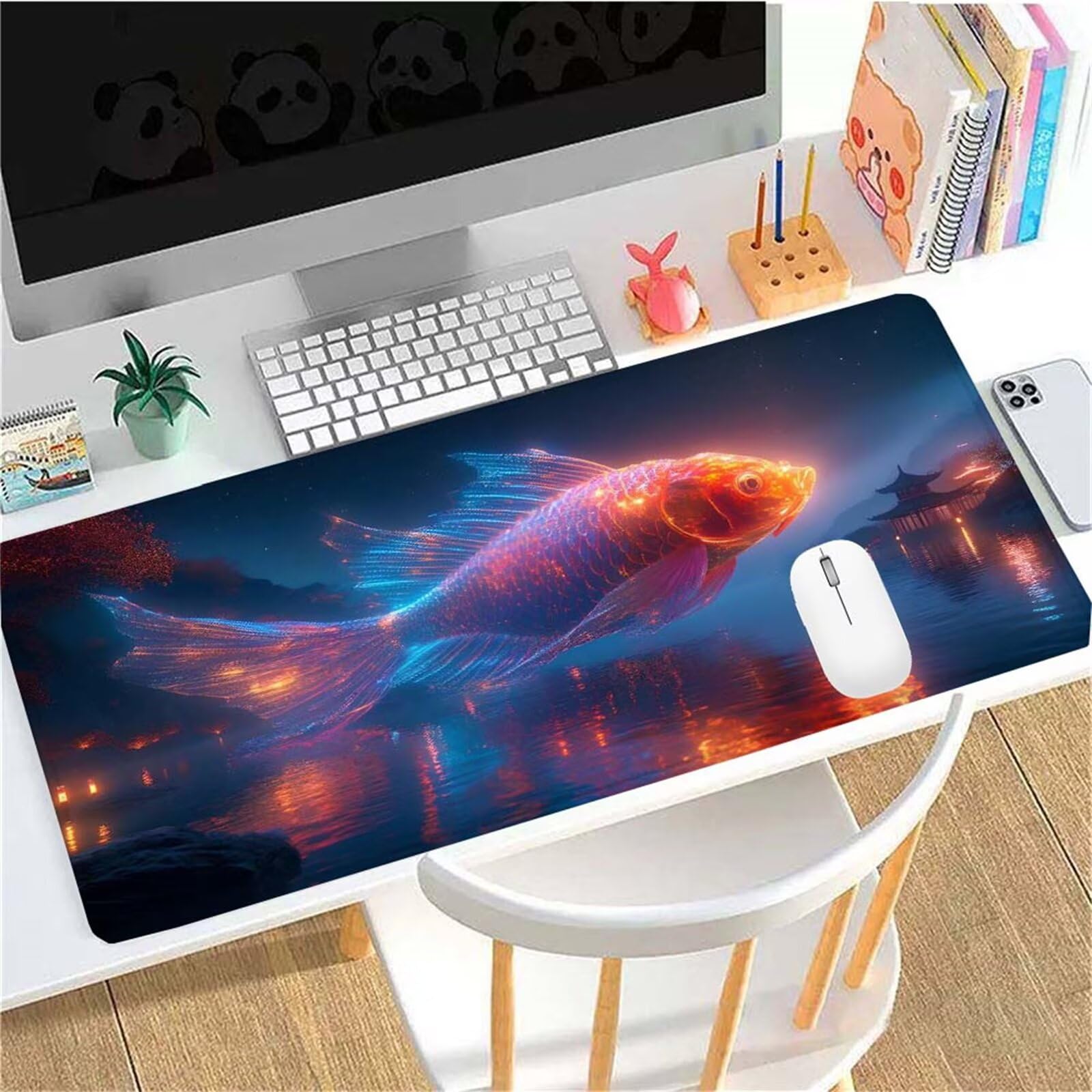 Alfombrilla Ratón Sueño Pez Alfombrilla Ratón XXL 1400x600x3mm Mouse Pad Resiste Salpicaduras, Extendida de Gran Tamaño con Bordes Cosidos, Mejora Precisión y Velocidad, Antideslizante, Duradera y-373
