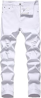Men's Slim Fit Stretch Jeans Ripped Skinny Jeans for Men, Distressed Straight Leg Fashion Comfort Flex Waist Pants
