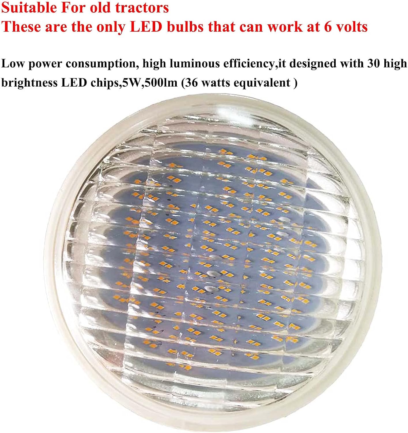 LED PAR36 Bulb 5W 500lm Eq to 40W Halogen 6-30V Waterproof IP68 Flood Light Bulbs Par36 Led Bulb for Landscape Well Light Off-Road Vehicles Tractor RV Vehicles (Daylight White 6V 2 Pack)