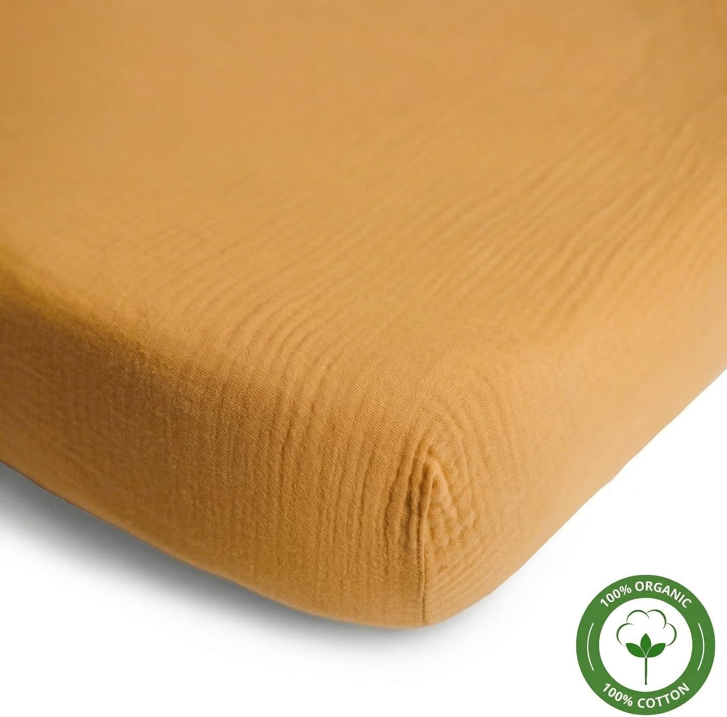 Crib Sheets – Organic Cotton Muslin Fitted Crib Sheet – Standard Size for Baby Boy and Baby Girl 28" x 52" Ultra-Soft and Breathable. (Autumn Yellow)
