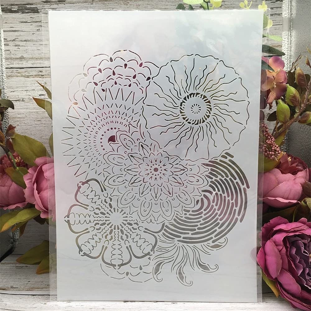 4 stencil rotondi A4 da 29 cm, con cornice a farfalla, per dipingere su legno, stencil riutilizzabili per la decorazione della casa, stencil e modelli fai da te per segni, artigianato, arte