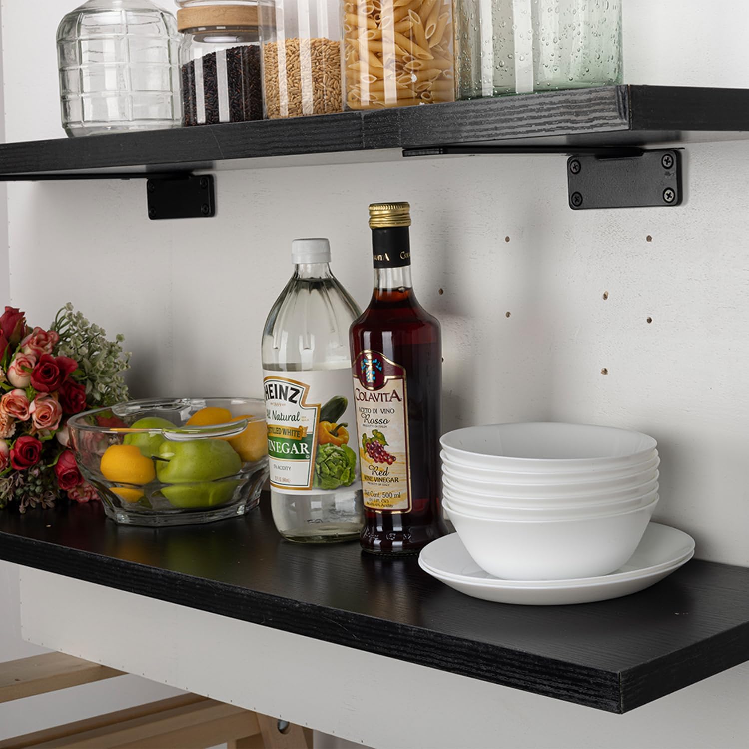 12 Inch Floating Shelf Bracket, Hidden Heavy Duty Hardware Shelf Bracket for Supporting Wooden Shelves with Black Powder Coating, 4 Pack