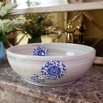 Bathroom Sinks Jingdezhen Ceramic Countertop Basin Retro Creative Round Wash Basin Bathroom Antique Thickened Wash Basin Console Sinks
