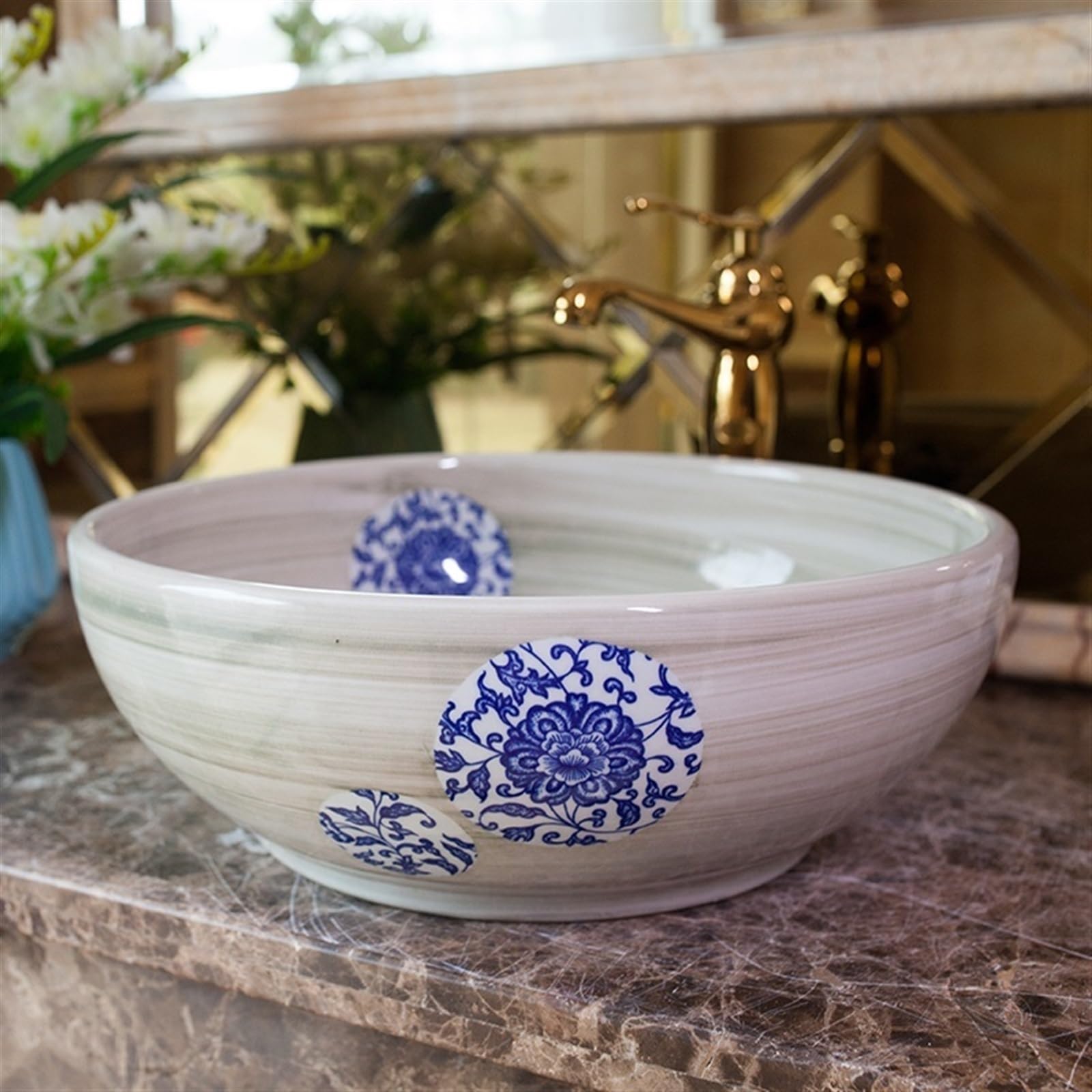 ヨーロッパ式 台の上の鉢 復古 アメリカ式 \r 芸術鉢 \r \r 陶磁器  洗面台 ヨーロッパ式 台の上の鉢 復古 アメリカ式  芸術鉢   陶磁器