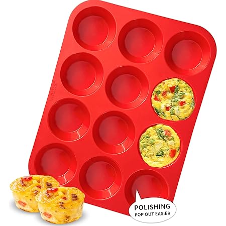 Walfos Silicone Muffin Pan - 12 Cups Regular Silicone Cupcake Pan, Non-stick Silicone Great for Making Muffin Cakes, Tart, Bread - BPA Free and Dishwasher Safe