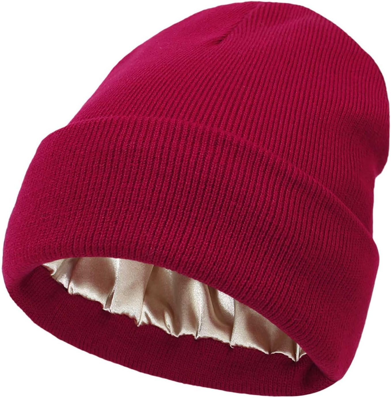 Bonnet Doublé En Satin Pour Femme, Bonnet Tricoté En Soie Pour Homme Cadeau Dhiver Bonnet De Ski A Revers~p148235260
