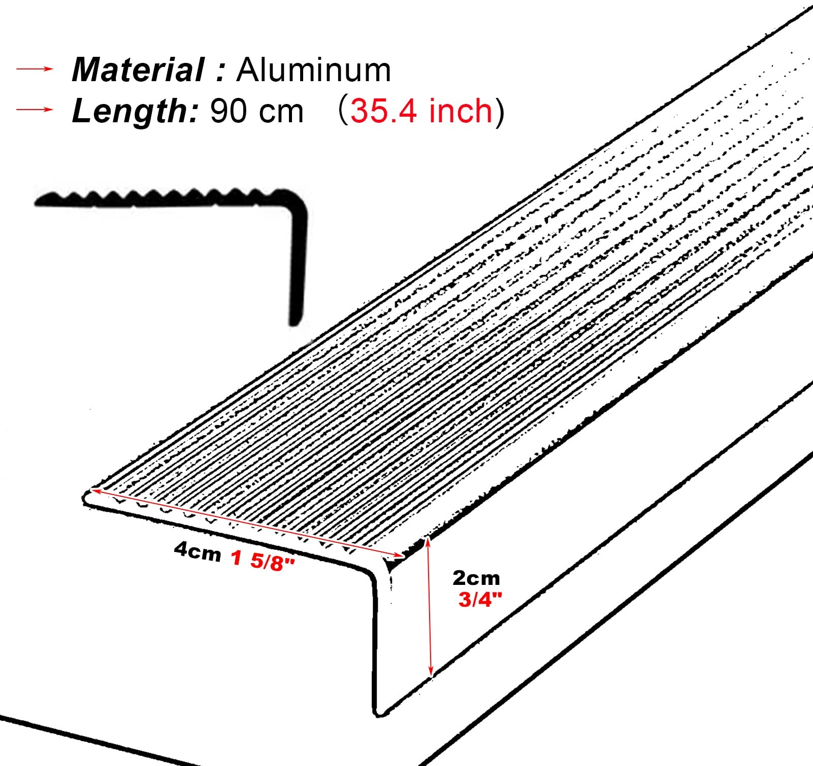 Protection de bord de nez d'escalier antidérapante – Barre de garniture en aluminium pour carrelage et moquette – Bandes de bord en métal en forme de L pour des marches antidérapantes sûres (couleur