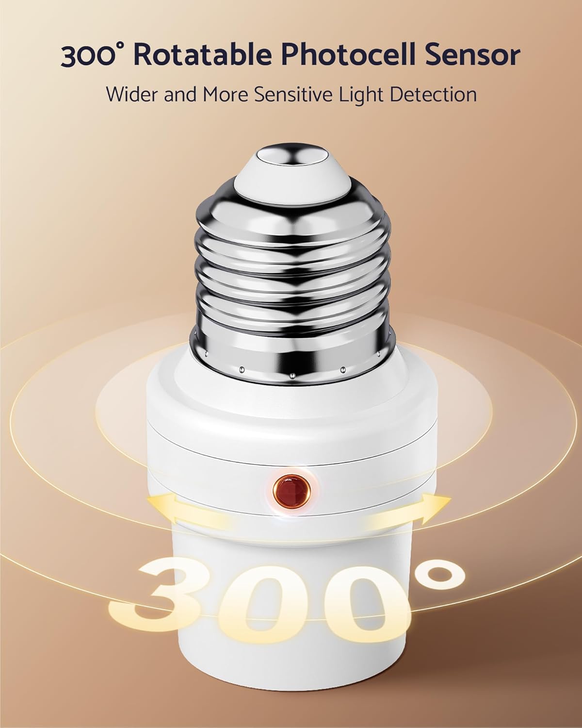 Light Sensor Socket Dusk to Dawn with Timer, 300° Rotatable, 2 Pack | E26 Light Bulb Socket Dusk to Dawn Photocell Sensor& 12h Timer-off for Outdoor Lighting in Porch, Garage, Patio, Yard, White